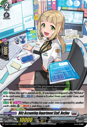 (009) Cardfight Vanguard Flight of Chakrabarthi Single: Blitz Accounting Department Staff, Berjina [D-Format] (V.1 - Triple Rare)  Triple Rare