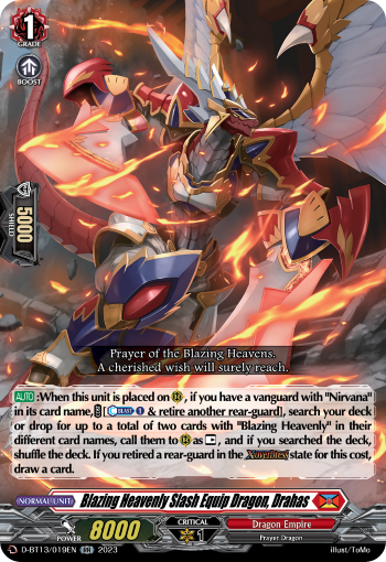 (019) Cardfight Vanguard Flight of Chakrabarthi Single: Blazing Heavenly Slash Equip Dragon, Drahas [D-Format]  Double Rare