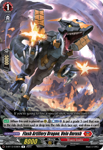 (039) Cardfight Vanguard Flight of Chakrabarthi Single: Flash Artillery Dragon, Velo Onrush [D-Format] (V.1 - Rare)  Rare