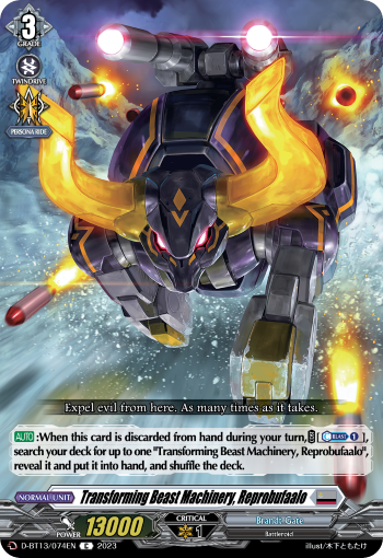 (074) Cardfight Vanguard Flight of Chakrabarthi Single: Transforming Beast Machinery, Reprobufaalo [D-Format]  Common