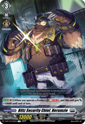 (075) Cardfight Vanguard Flight of Chakrabarthi Single: Blitz Security Chief, Herumzie [D-Format]  Common