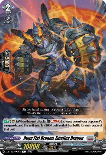 (077) Cardfight Vanguard Flight of Chakrabarthi Single: Rage Fist Dragon, Emelius Dragon [D-Format]  Common