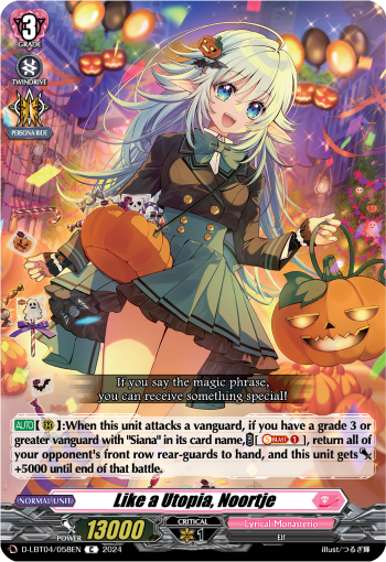 (058) Cardfight Vanguard Lyrical Monasterio: Trick or Trick! Single: Like a Utopia, Noortje [D-Format]  Common