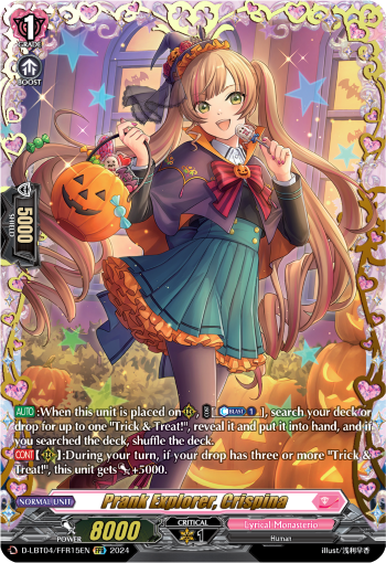 (FFR15) Cardfight Vanguard Lyrical Monasterio: Trick or Trick! Single: Prank Explorer, Crispina [D-Format] (V.2 - Double Frame Rare)  Double Frame Rare
