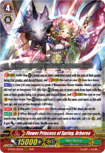 (025) Cardfight Vanguard History Collection Single: Flower Princess of Spring, Arborea [P-Format]  Triple Rare