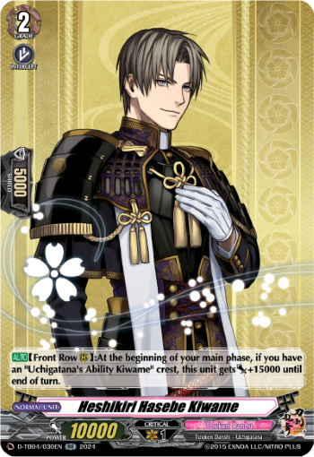 (030) Cardfight Vanguard Touken Ranbu ONLINE 2023 Single: Heshikiri Hasebe Kiwame [D-Format] (V.1 - Double Rare)  Double Rare