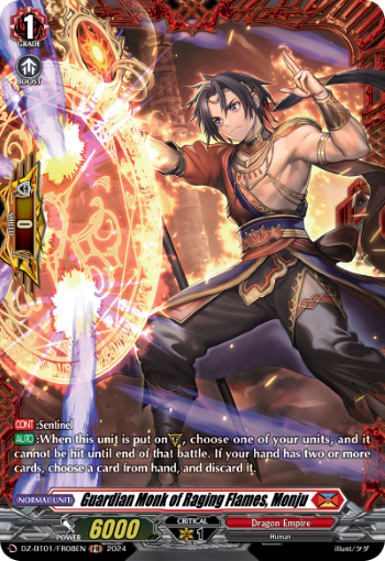 (FR08) Cardfight Vanguard Fated Clash Single: Guardian Monk of Raging Flames, Monju [D-Format] (V.2 - Frame Rare)  Frame Rare