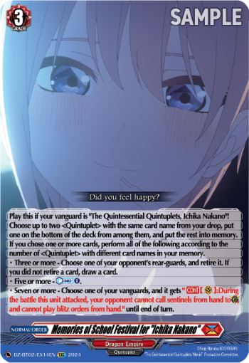(EX14) Cardfight Vanguard Illusionless Strife Single: Memories of School Festival for Ichika Nakano [D-Format]  Special EX
