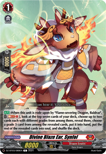 (089) Cardfight Vanguard Dimensional Transcendence Single: Divine Blaze Ear, Synfol [D-Format]  Common