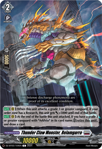 (104) Cardfight Vanguard Dimensional Transcendence Single: Thunder Claw Monster, Relamgarra [D-Format]  Common