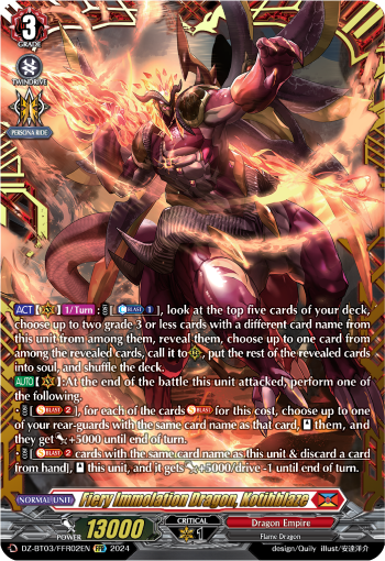 (FFR02) Cardfight Vanguard Dimensional Transcendence Single: Fiery Immolation Dragon, Kotihblaze [D-Format] (V.2 - Double Frame Rare)  Double Frame Rare