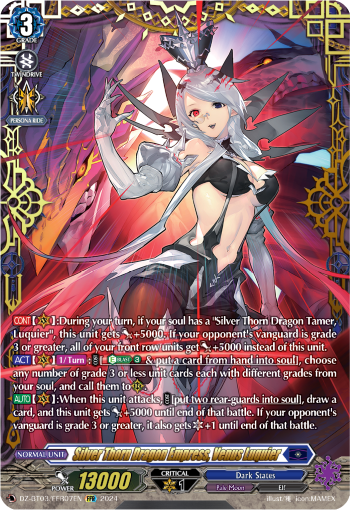 (FFR07) Cardfight Vanguard Dimensional Transcendence Single: Silver Thorn Dragon Empress, Venus Luquier [D-Format] (V.2 - Double Frame Rare)  Double Frame Rare