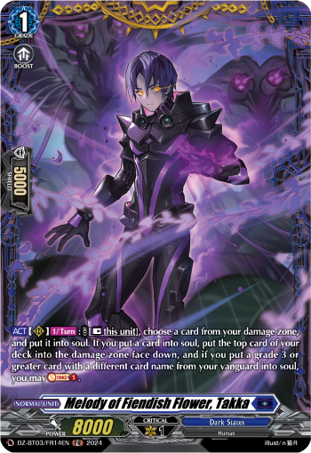 (FR14) Cardfight Vanguard Dimensional Transcendence Single: Melody of Fiendish Flower, Takka [D-Format] (V.2 - Frame Rare)  Frame Rare