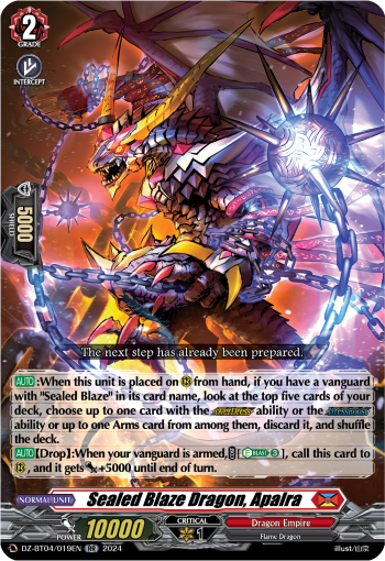 (019) Cardfight Vanguard Destined Showdown Single: Sealed Blaze Dragon, Apalra [D-Format] (V.1 - Double Rare)  Double Rare