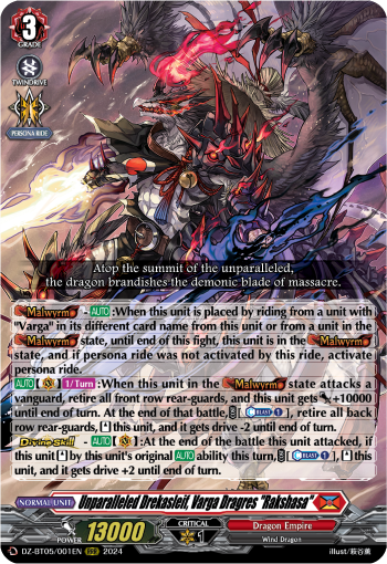 (001) Cardfight Vanguard Omniscient Awakening Single: Unparalleled Drekasleif, Varga Dragres Rakshasa [D-Format] (V.1 - Triple Rare)  Triple Rare