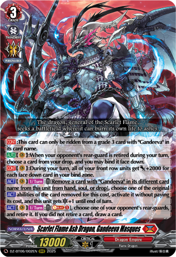 (002) Cardfight Vanguard Generation Dragenesis Single: Scarlet Flame Ash Dragon, Gandeeva Masques [D-Format] (V.1 - Triple Rare)  Triple Rare
