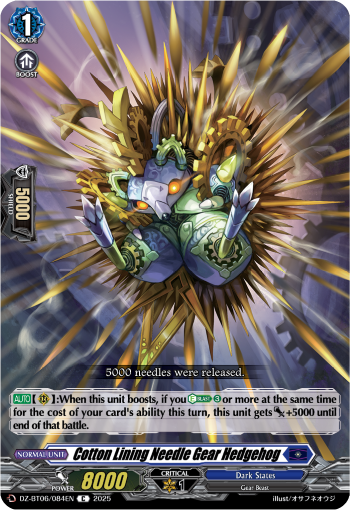 (084) Cardfight Vanguard Generation Dragenesis Single: Cotton Lining Needle Gear Hedgehog [D-Format]  Common