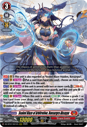 (001) Cardfight Vanguard Moon Fangs & Cerulean Blaze Single: Sealed Blaze of Arbitration, Bavsargra Aksayya [D-Format] (V.1 - Triple Rare)  Triple Rare
