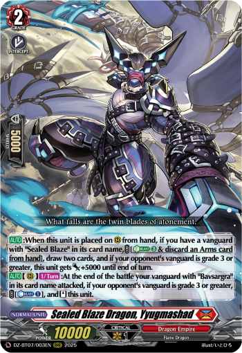 (003) Cardfight Vanguard Moon Fangs & Cerulean Blaze Single: Sealed Blaze Dragon, Yyugmashad [D-Format] (V.1 - Triple Rare)  Triple Rare