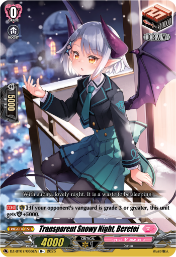 (066) Cardfight Vanguard Moon Fangs & Cerulean Blaze Single: Transparent Snowy Night, Beretoi [D Format]  Rare