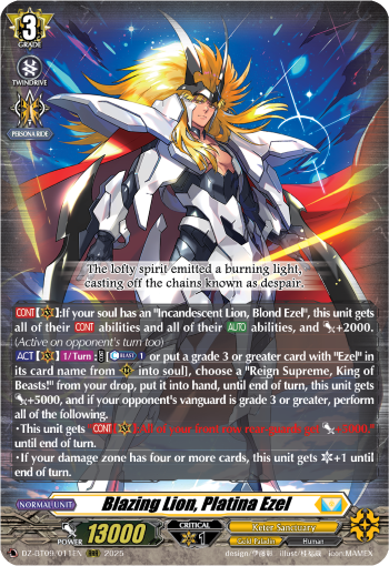 (011) Cardfight Vanguard Super Brave Detonation Single: Blazing Lion, Platina Ezel [D-Format] (V.1 - Triple Rare)  Triple Rare