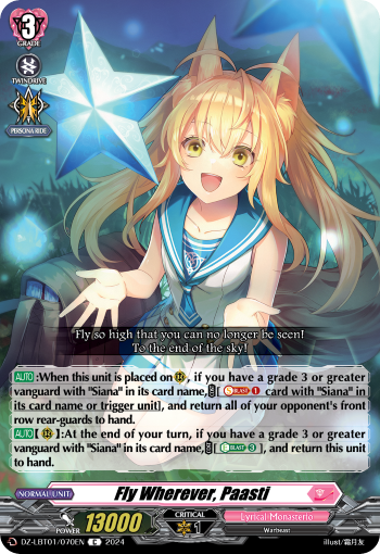 (070) Cardfight Vanguard Lyrical Monasterio: Sparkling Stars! Single: Fly Wherever, Paasti [D-Format]  Common