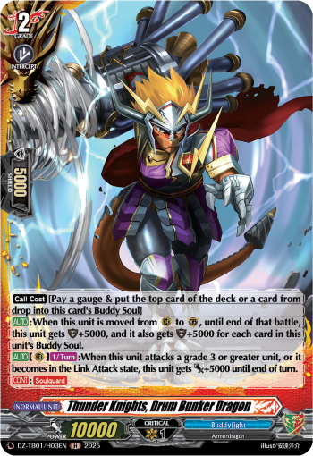 (H03) Cardfight Vanguard Future Card Buddyfight Single: Thunder Knights, Drum Bunker Dragon [D-Format] (V.3 - Holo)  Holo