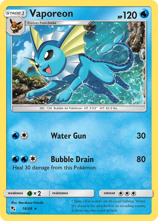 (018/68) Pokemon TCG Hidden Fates Single: Vaporeon   Holo Rare