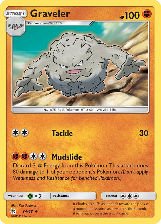 (034/68) Pokemon TCG Hidden Fates Single: Graveler   Uncommon