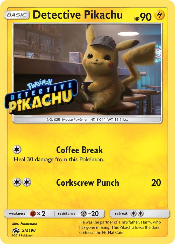 (190) Pokemon TCG SM Black Star Promos Single: Detective Pikachu   Promo