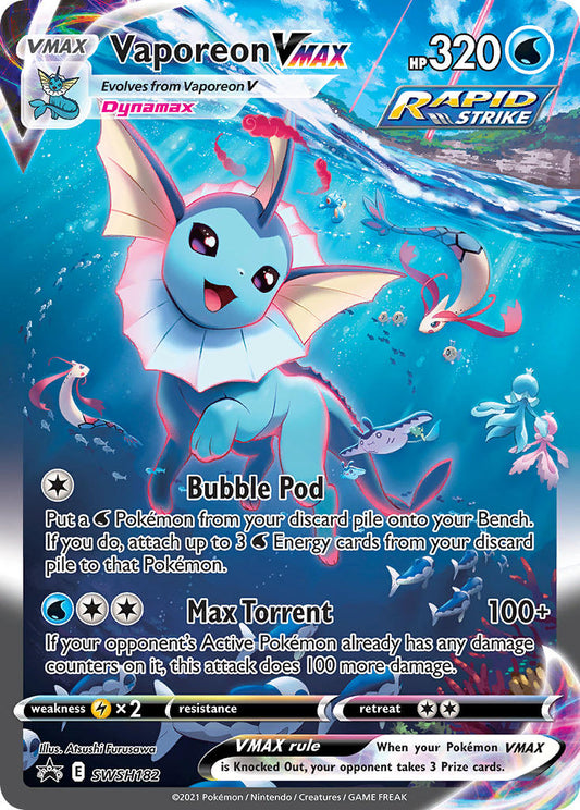 (182) Pokemon TCG SWSH Black Star Promos Single: Vaporeon VMAX  Promo