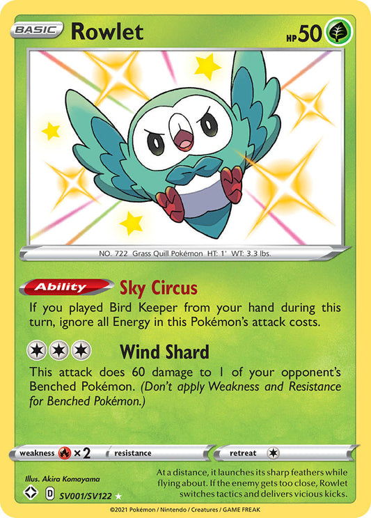 (SV001/SV122) Pokemon TCG Shining Fates Single: Rowlet  Secret Rare