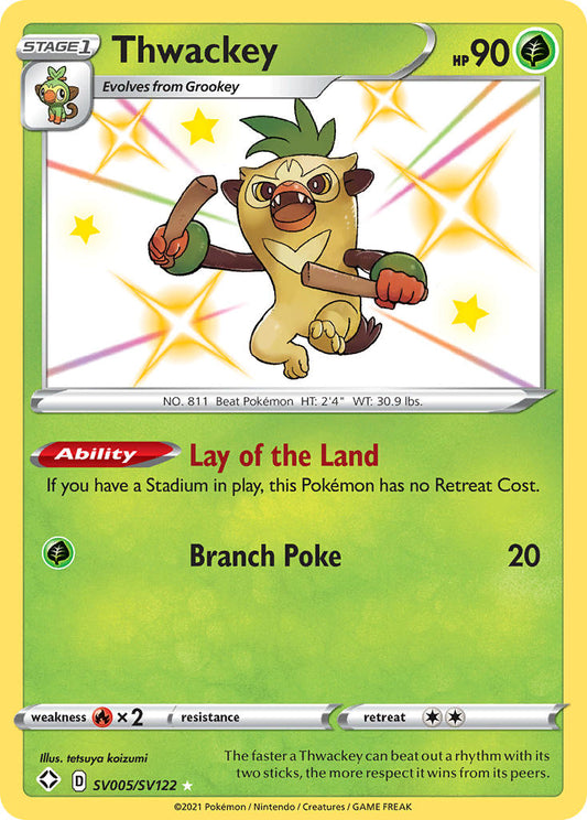 (SV005/SV122) Pokemon TCG Shining Fates Single: Thwackey  Secret Rare