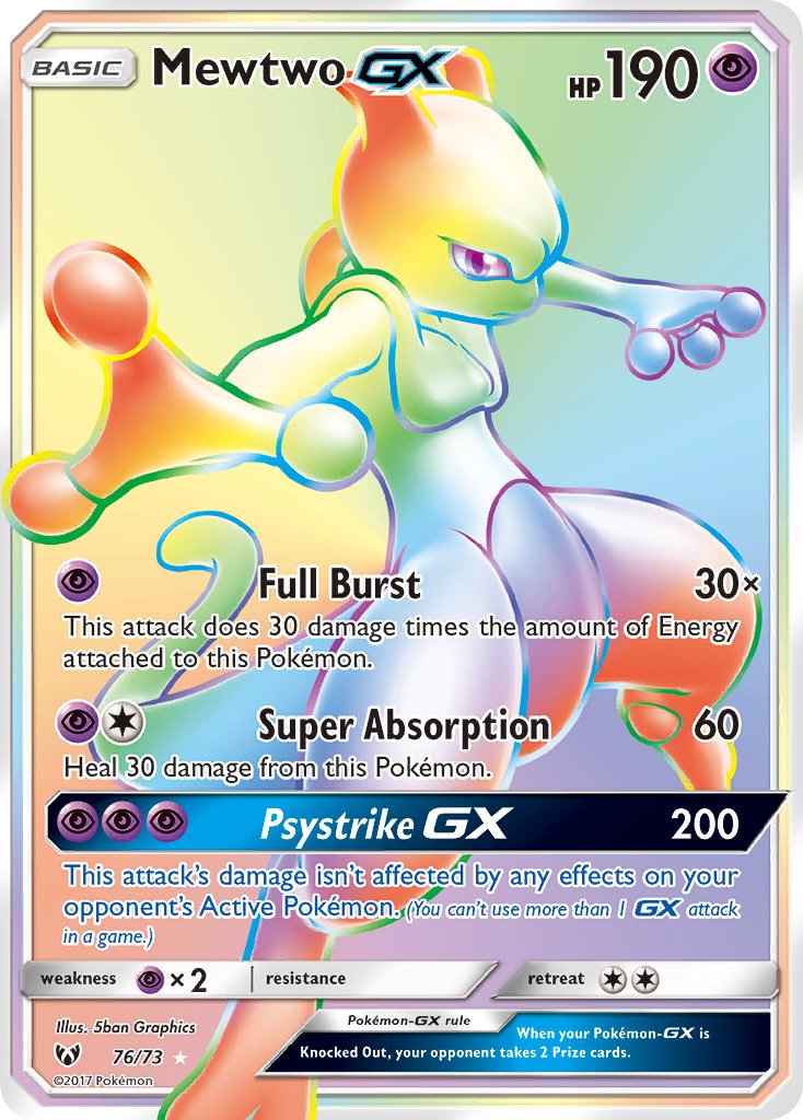 (076/73) Pokemon TCG Shining Legends Single: Mewtwo GX   Rainbow Rare