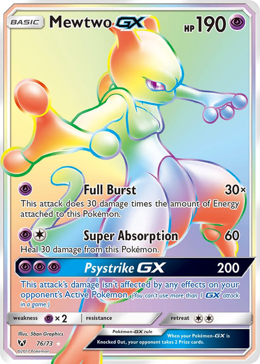 (076/73) Pokemon TCG Shining Legends Single: Mewtwo GX   Rainbow Rare