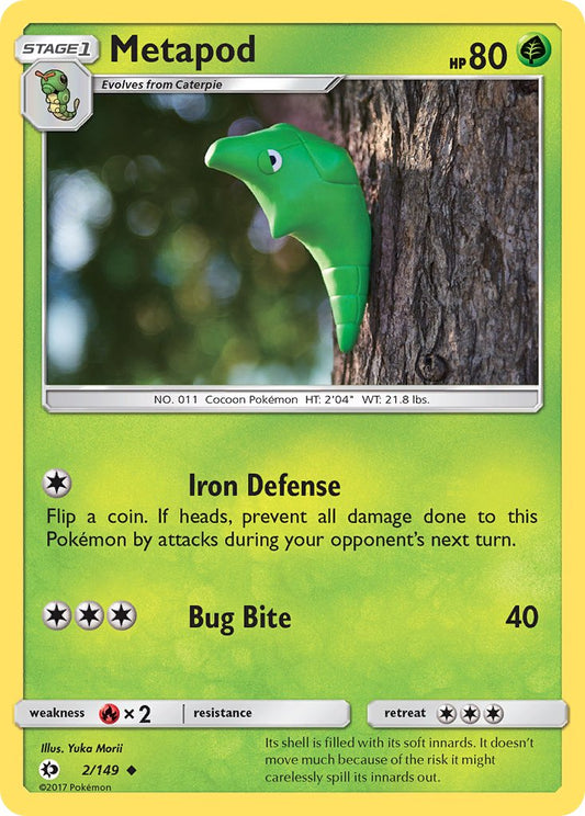 (002/149) Pokemon TCG Sun & Moon Single: Metapod  Reverse Holo Uncommon