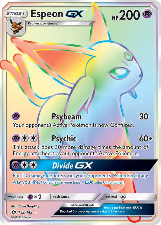 (152/149) Pokemon TCG Sun & Moon Single: Espeon GX   Rainbow Rare