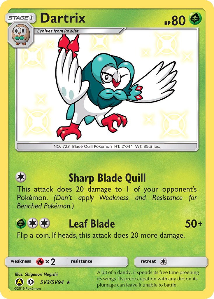 (SV003/SV094) Pokemon TCG Hidden Fates Single: Dartrix   Shiny Rare