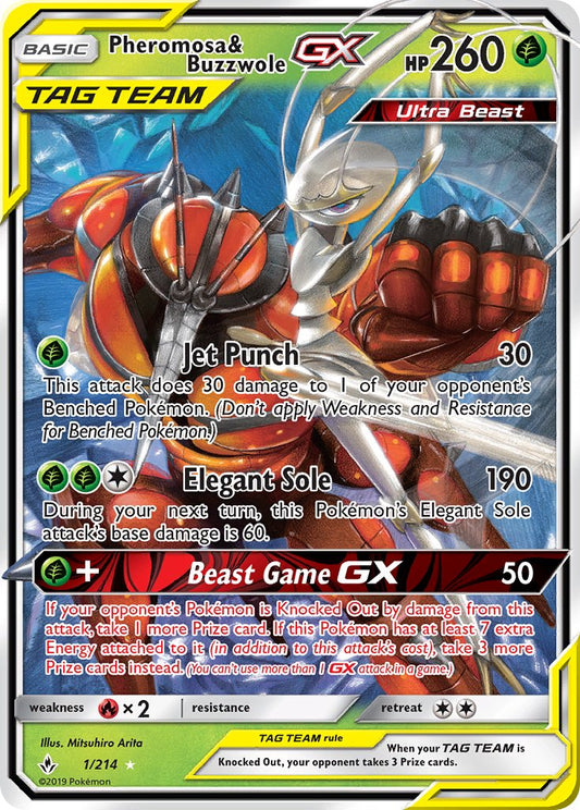(001/214) Pokemon TCG Unbroken Bonds Single: Pheromosa & Buzzwole GX   Ultra Rare