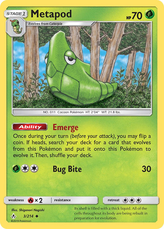 (003/214) Pokemon TCG Unbroken Bonds Single: Metapod  Reverse Holo Uncommon