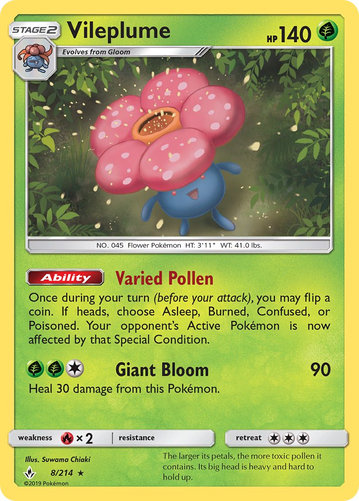 (008/214) Pokemon TCG Unbroken Bonds Single: Vileplume   Holo Rare