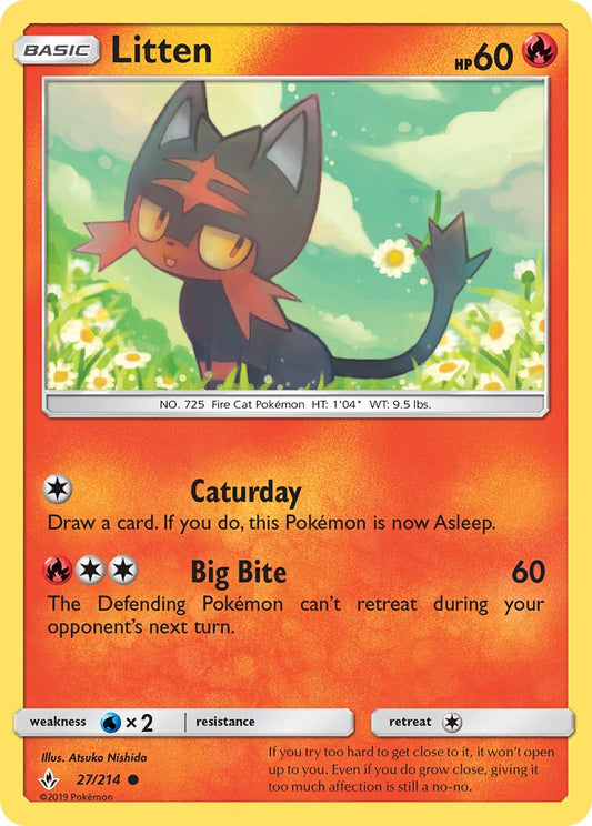 (027/214) Pokemon TCG Unbroken Bonds Single: Litten   Common
