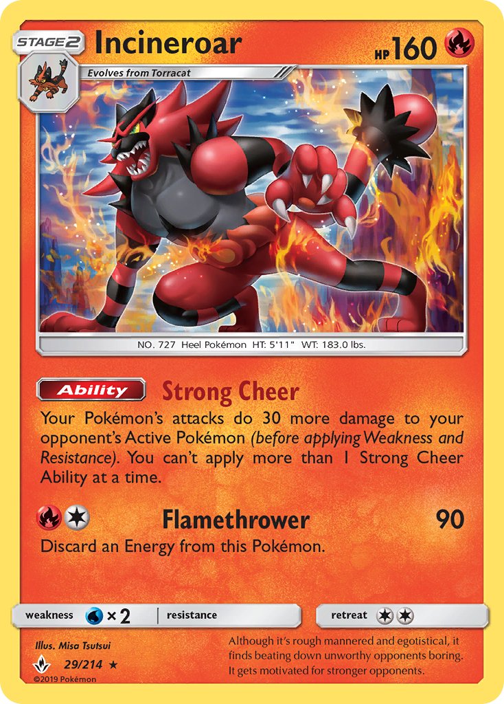 (029/214) Pokemon TCG Unbroken Bonds Single: Incineroar   Rare