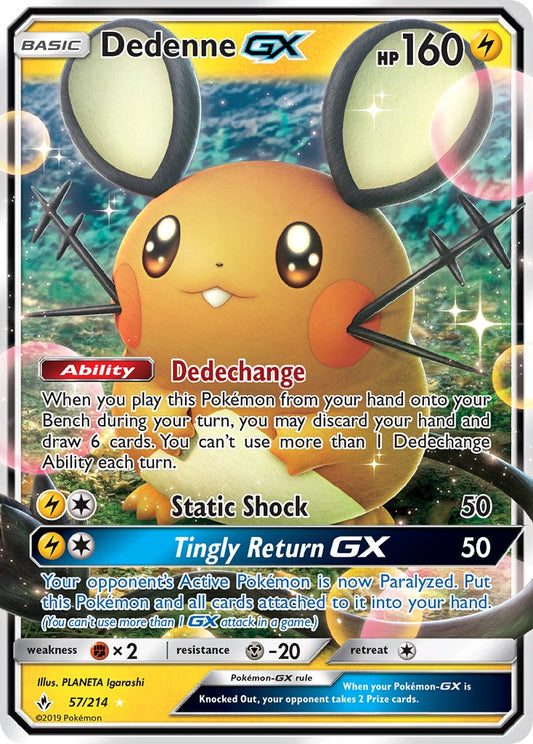 (057/214) Pokemon TCG Unbroken Bonds Single: Dedenne GX   Ultra Rare