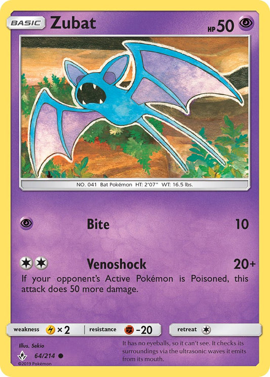 (064/214) Pokemon TCG Unbroken Bonds Single: Zubat  Reverse Holo Common