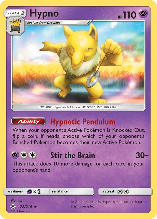 (072/214) Pokemon TCG Unbroken Bonds Single: Hypno   Rare