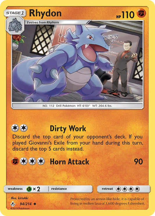 (094/214) Pokemon TCG Unbroken Bonds Single: Rhydon   Uncommon