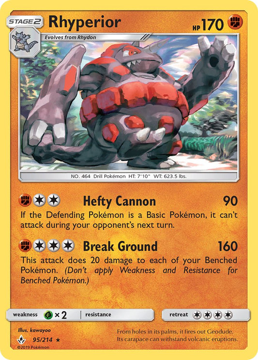 (095/214) Pokemon TCG Unbroken Bonds Single: Rhyperior  Reverse Holo Rare