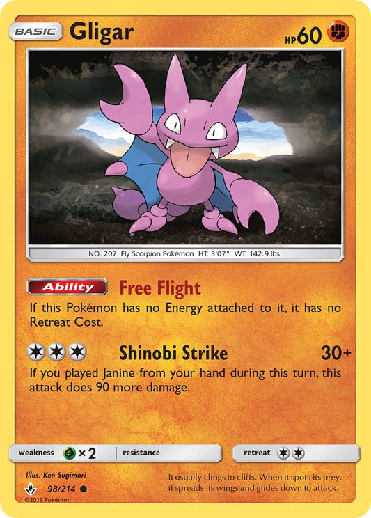 (098/214) Pokemon TCG Unbroken Bonds Single: Gligar  Reverse Holo Common
