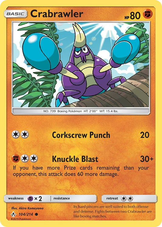 (104/214) Pokemon TCG Unbroken Bonds Single: Crabrawler  Reverse Holo Common